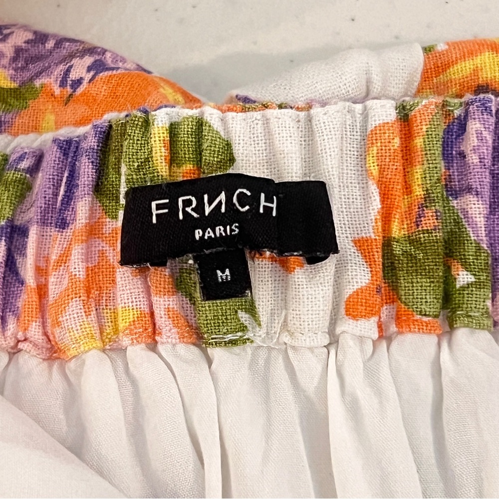 FRNCH Ammi Rose Print Midi Dress Fit & Flare Linen Belted Romantic Women Size M - Picture 6 of 12